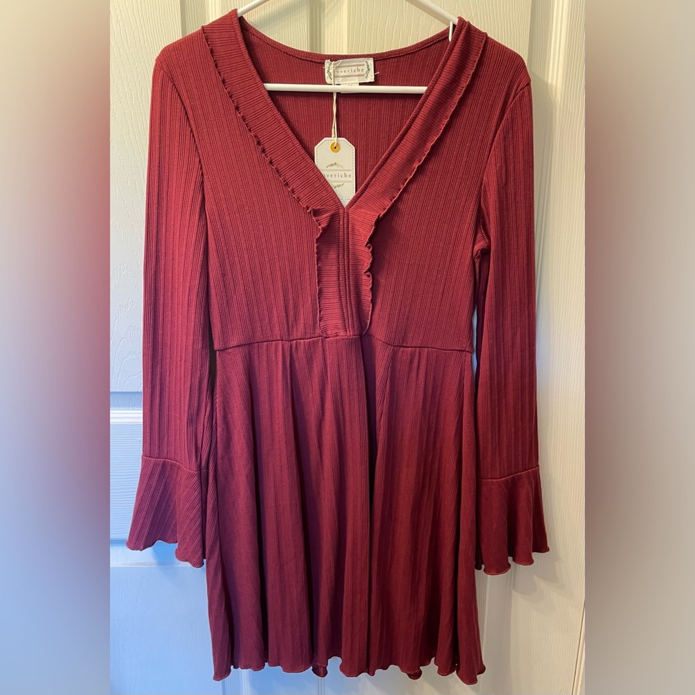 NWT Love Riche Wine Ruffle Dress size medium